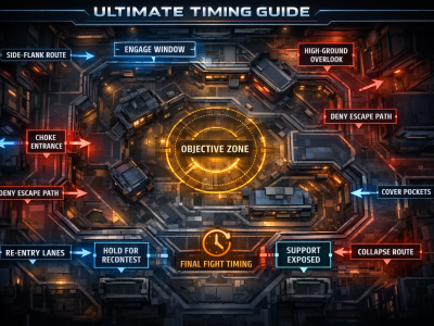 Marvel Rivals ultimate timing infographic showing engage windows, counter-ult zones, and objective fight routes