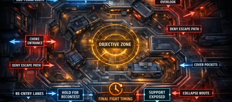 Marvel Rivals ultimate timing infographic showing engage windows, counter-ult zones, and objective fight routes