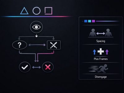 2XKO coaching infographic showing “Stop Mashing” decision flow and safe pressure rules