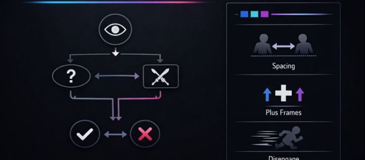 2XKO coaching infographic showing “Stop Mashing” decision flow and safe pressure rules