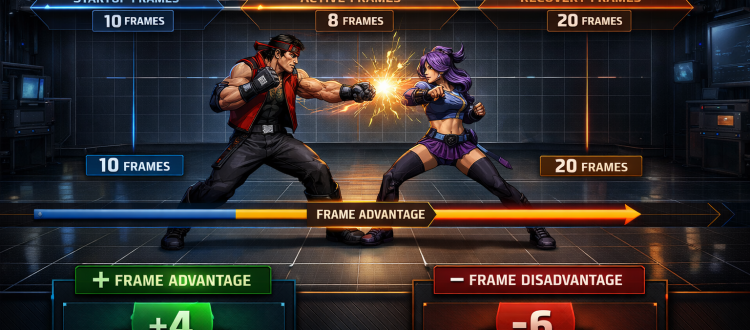 2XKO frame advantage infographic showing startup active recovery and blockstun timing