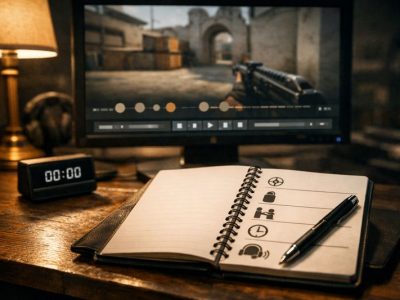 CS2 demo review workstation setup with replay timeline and coaching checklist