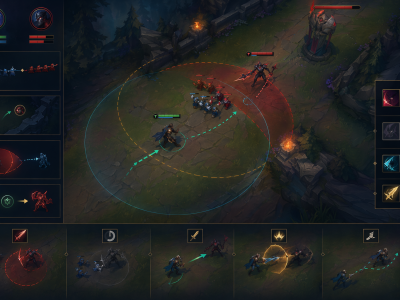 LoL-inspired tactical coaching illustration showing cooldown tracking and punish windows in lane