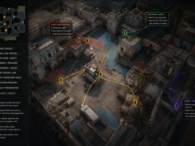 CS2 T-side default coaching illustration showing map control, anti-push setup, and early-round spacing fundamentals