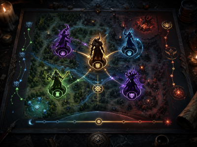 Dota 2 drafting board with linked hero roles and team synergy paths
