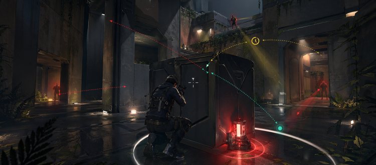Valorant clutch guide illustration showing a lone player isolating angles in a 1vX post-plant situation
