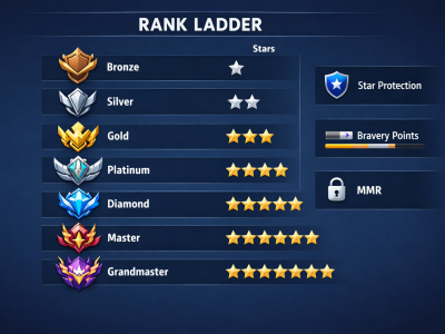 Honor of Kings rank ladder infographic showing tiers and star progress