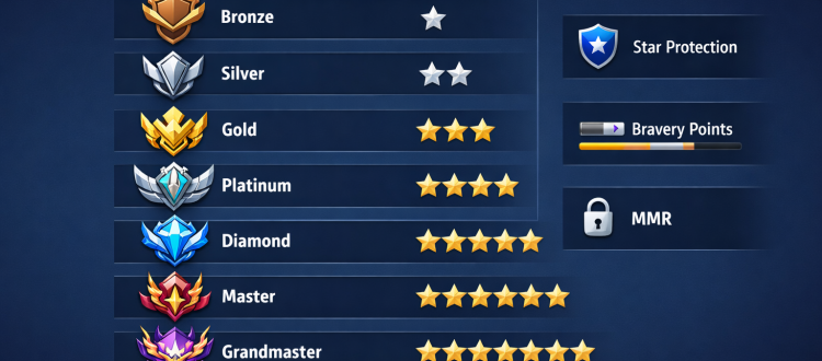 Honor of Kings rank ladder infographic showing tiers and star progress