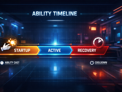 Marvel Rivals ability timing infographic showing startup, active, and recovery windows