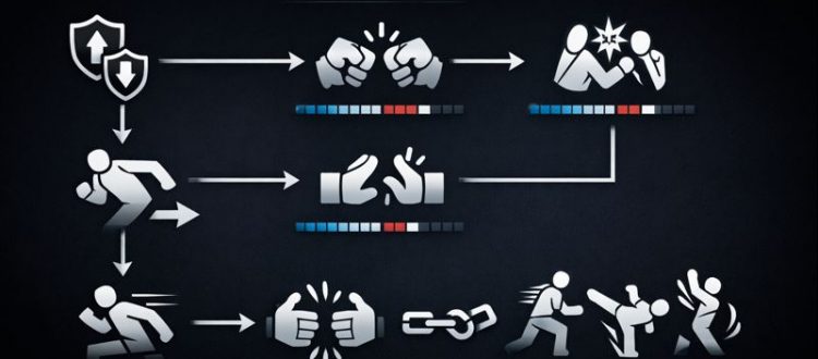 2XKO defensive options infographic showing blocking, throw tech, parry, retreating guard, push assist, and Break.