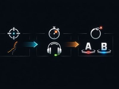 CS2 warm-up routine diagram showing workshop, deathmatch, and retake steps