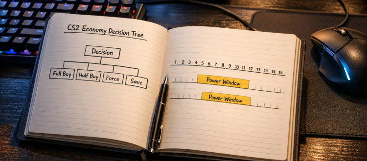 CS2 economy decision tree showing when to full buy, half buy, force buy, or save.