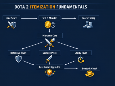 Dota 2 itemization flowchart for new players showing core vs situational choices