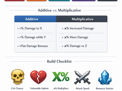 Diablo IV damage and defense coaching desk showing multiplier buckets, armor, resist caps, and EHP checklist.