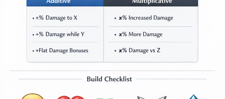 Diablo IV damage and defense coaching desk showing multiplier buckets, armor, resist caps, and EHP checklist.
