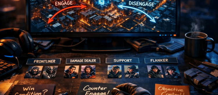 Deadlock hero pool and team composition strategy board with drafting notes and role assignments.