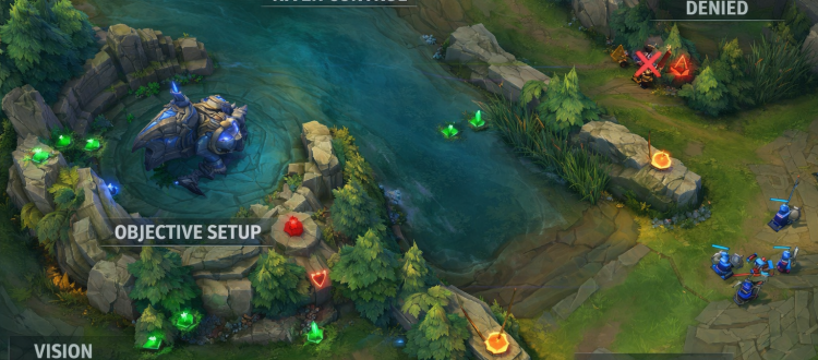 Wild Rift jungle tracking guide image showing river vision setup, pathing read, and objective control near dragon.
