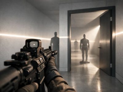 Valorant head-level crosshair placement concept with clean angle geometry