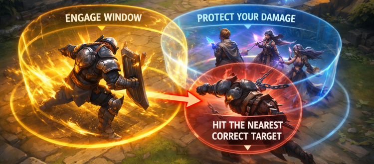 Wild Rift teamfight fundamentals showing engage timing, peel for the carry, and correct target priority in a ranked battle scene