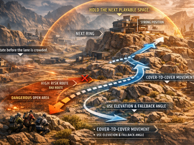 Apex Legends rotations infographic showing safe cover-to-cover movement into a stronger next-zone position
