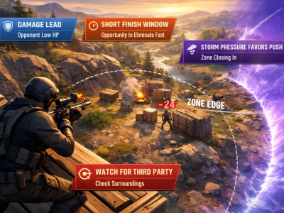 Fortnite fight selection scene showing when to W-key a weak rotating opponent near zone edge