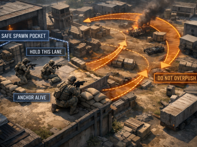 CoD BO6 spawn logic guide illustration showing anchor position and lane control on a multiplayer map