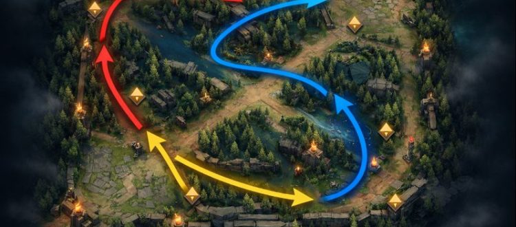 LoL minimap awareness infographic showing rotations and ward vision coverage