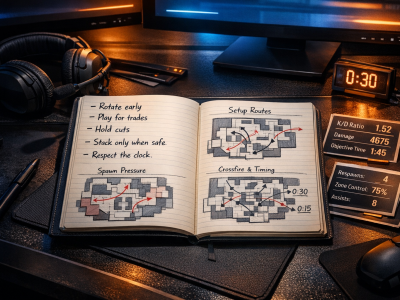 CoD BO6 objective play coaching desk with setup, trades, and time management notes