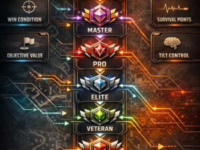 CoD Mobile rank system infographic showing rank progression, ranked points, and Multiplayer versus Battle Royale climb strategy
