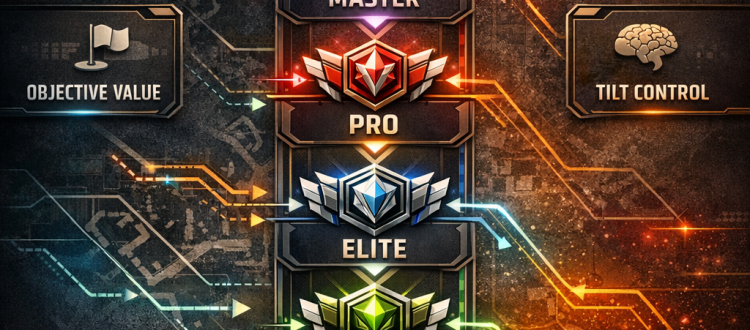 CoD Mobile rank system infographic showing rank progression, ranked points, and Multiplayer versus Battle Royale climb strategy