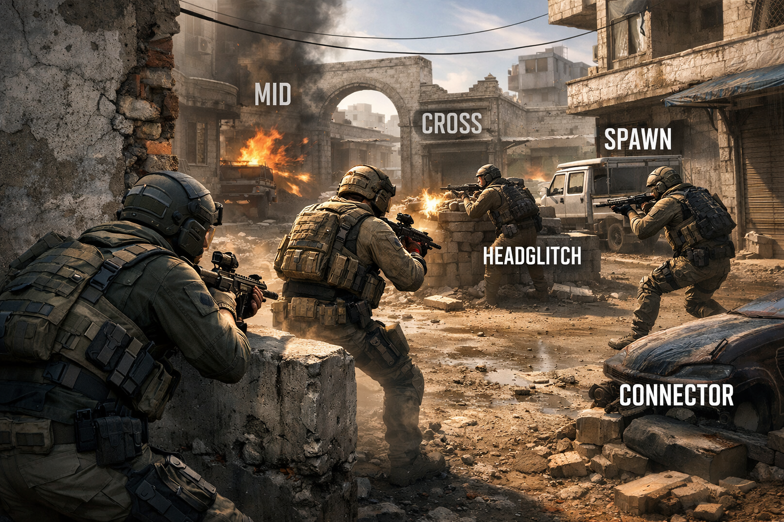 CoD Mobile ranked team using simple callouts and role-based positioning in a coordinated push
