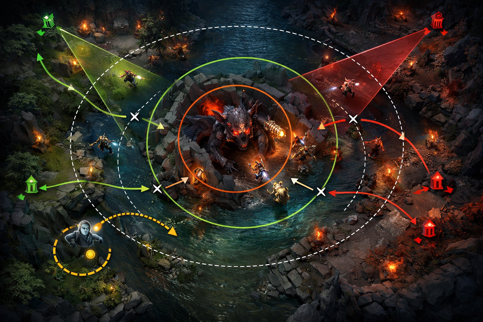 Dota 2 Roshan buyback decision making illustration