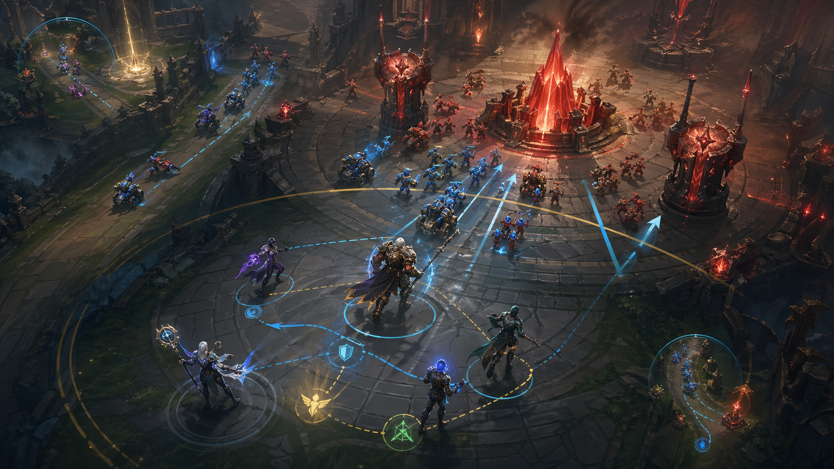 LoL endgame siege coaching illustration about converting leads into wins faster