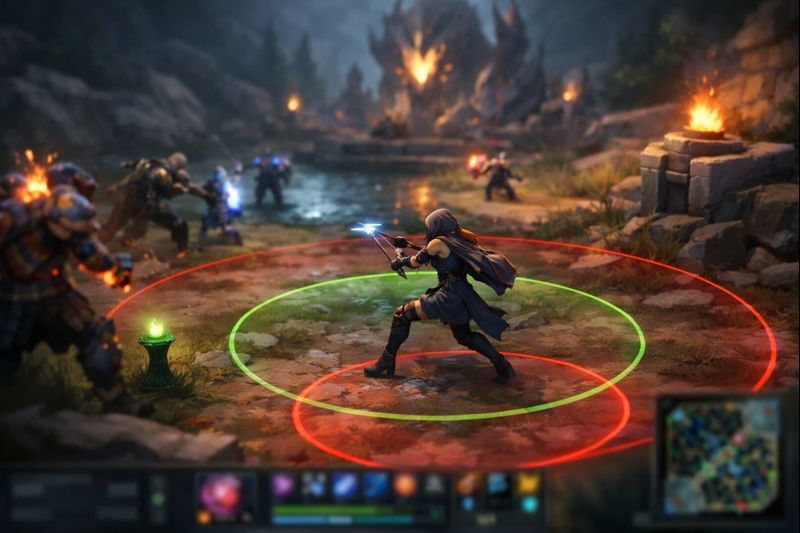 LoL safe spacing example with backliner kiting behind frontline using threat range awareness 