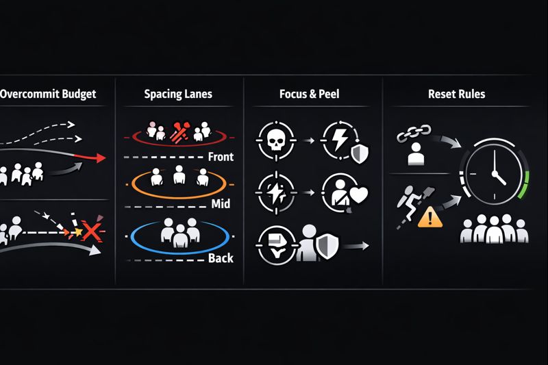 Marvel Rivals teamfight mistakes fixes infographic overcommitment and