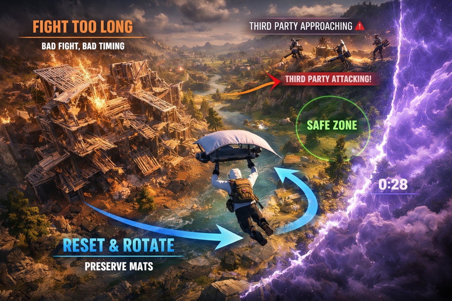 CoD BO6 spawn flip infographic showing how overpushing changes enemy respawn locations and lane pressure