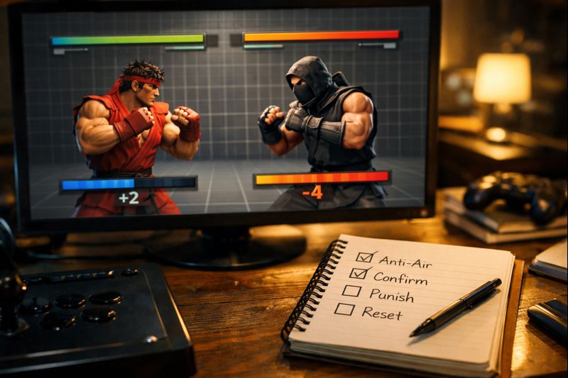 Cinematic training-mode scene for practicing hit-confirms and punishes in 2XKO