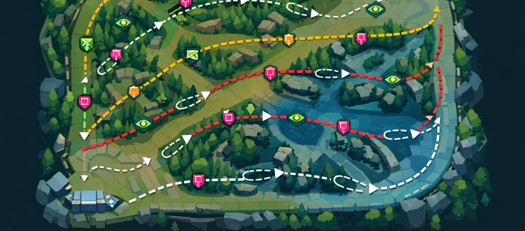 LoL objective setup with support and jungler placing wards and clearing vision.