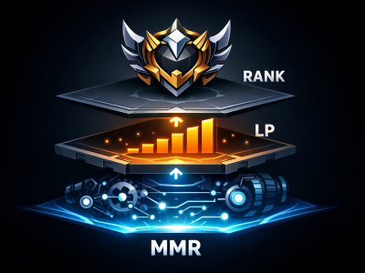 LoL ranked explained: MMR vs LP vs Rank layered diagram